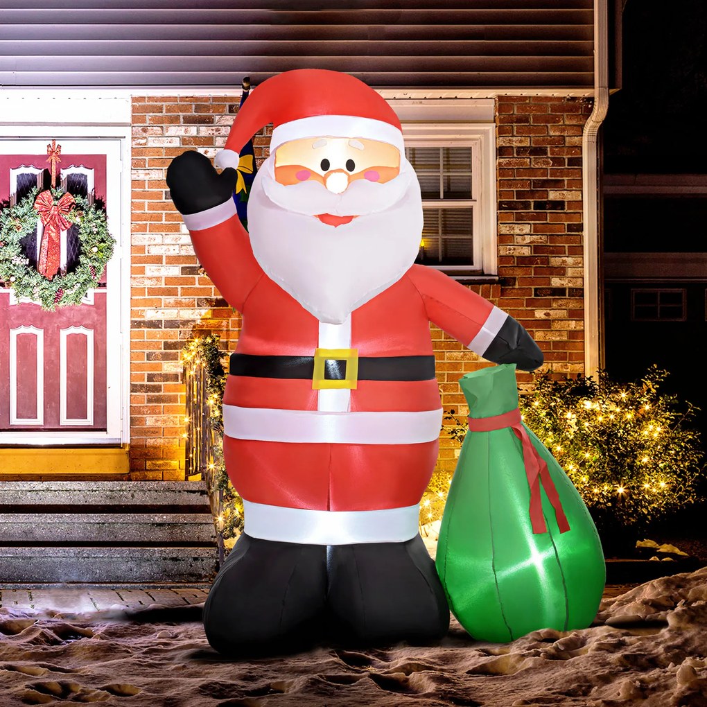 Pai Natal Insuflável de Natal, 143 x 80 x 180 cm, Com Luzes LED, Vermelho