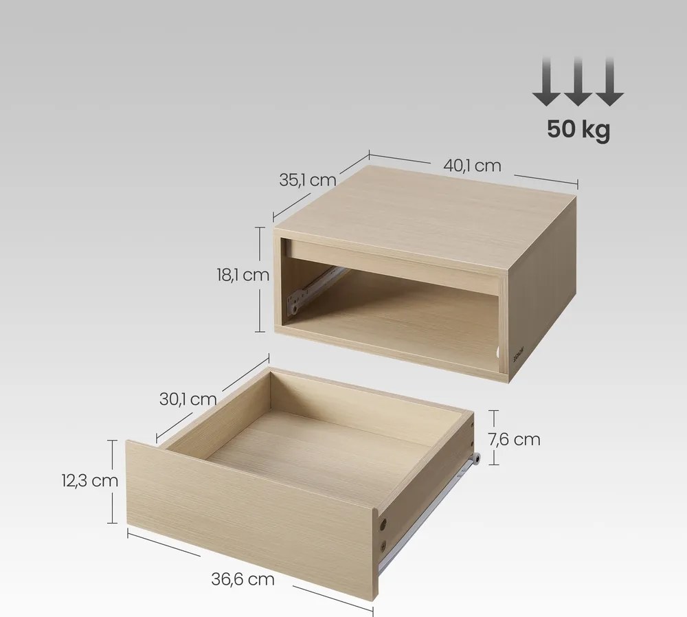Conjunto de 2 Mesa de cabeceira suspensa, 3 cores de luz 35,1 x 40,1 x 18,1 cm bege