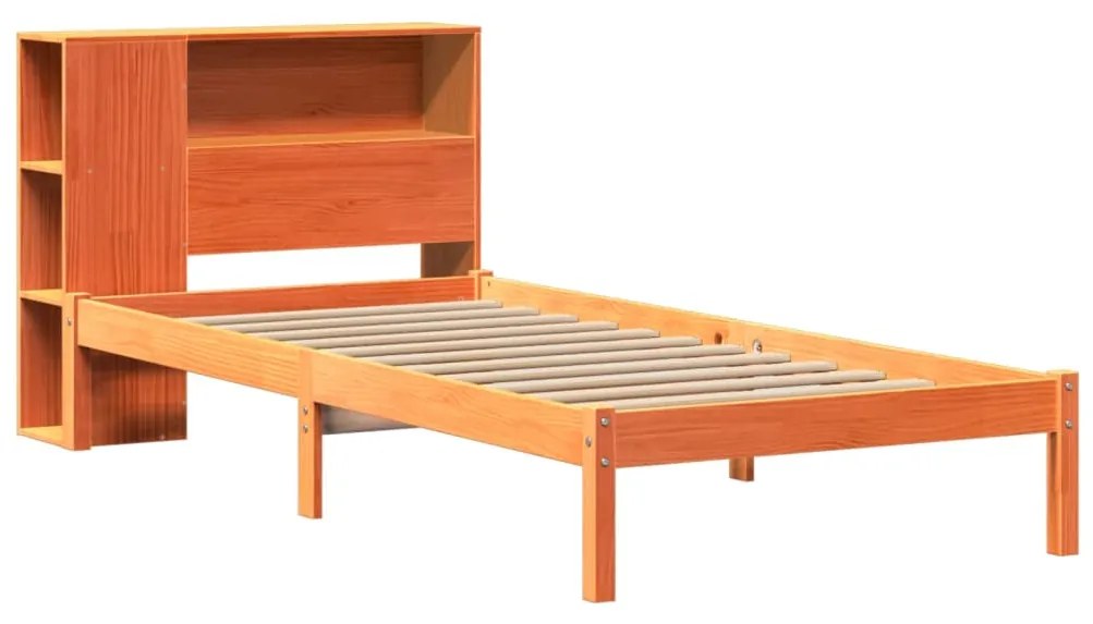 Cama com estante sem colchão 90x190cm pinho maciço castanho-mel