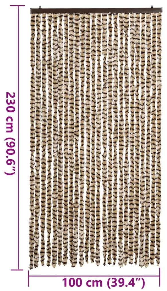 Cortina anti-insetos 100x230 cm chenille bege e castanho