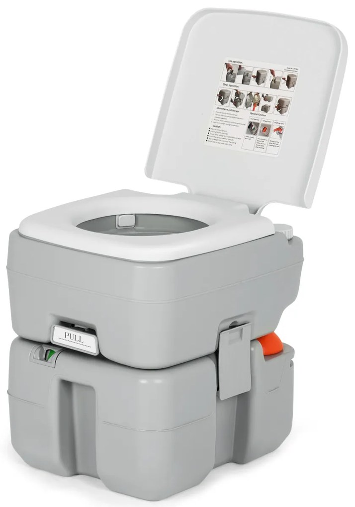 Sanita Portátil Sanita de Campismo 20 L Tanque de Águas Residuais Bomba de Drenagem de Águas Residuais para Adultos Crianças 41 x 33 x 43 cm Cinzento