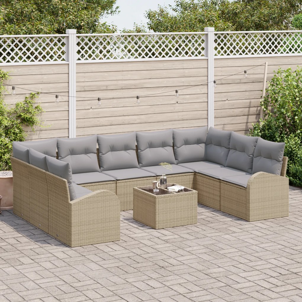 Conjunto de Sofás de Jardim vidaXL de 10 Peças com Almofadas em Rattan