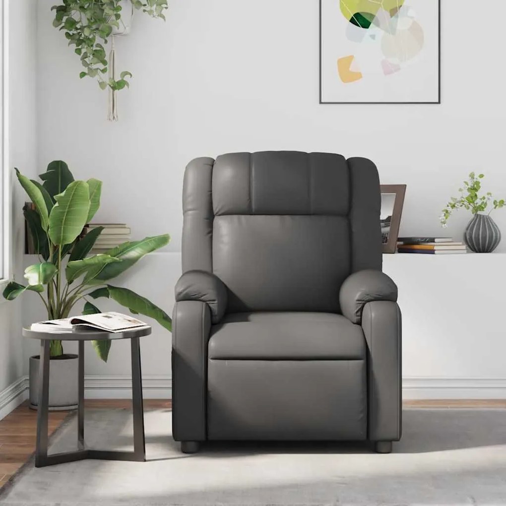 Poltrona de massagens reclinável couro artificial cinzento