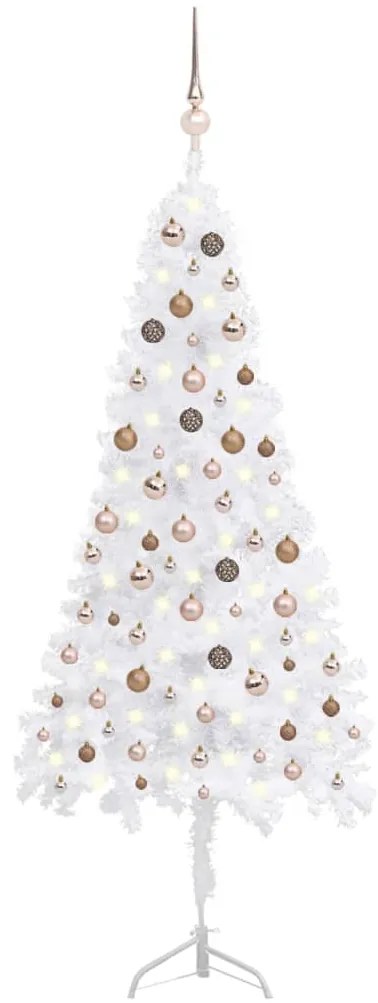 vidaXL Árvore Natal artif. canto c/ luzes LED/bolas 210 cm PVC branco