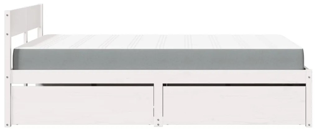 Cama com gavetas e colchão 120x190 cm pinho maciço branco