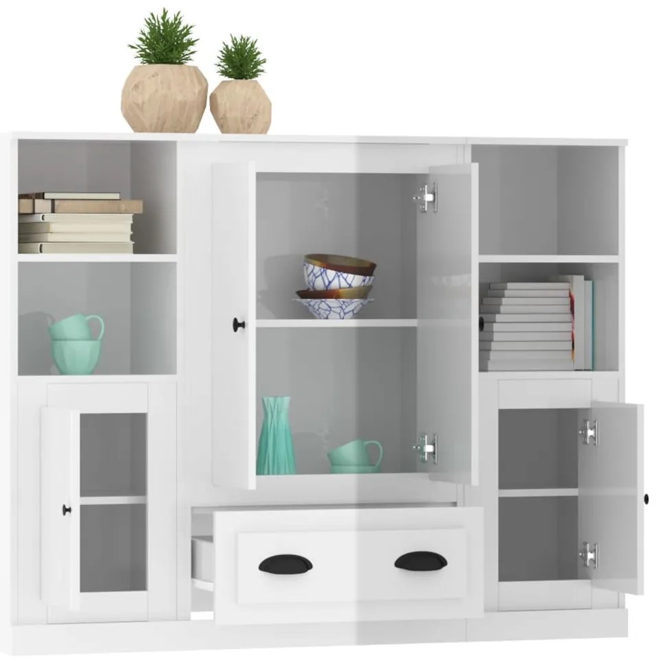 Aparadores altos 3 pcs derivados de madeira branco brilhante