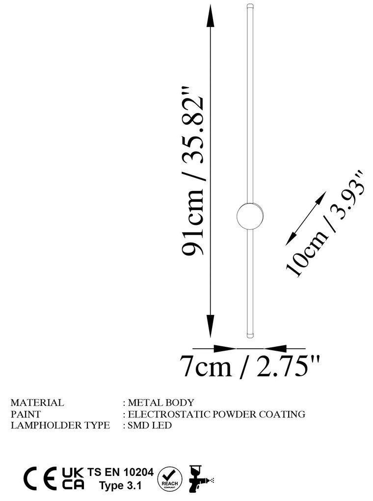 Lâmpada de Parede Sword - Dourada - 91cm x 10cm x 7cm