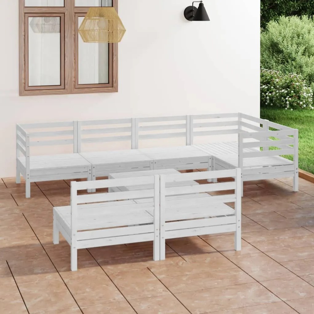 vidaXL 8 pcs conjunto lounge de jardim pinho maciço branco