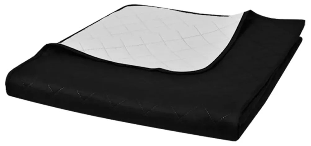 Colcha dupla face acolchoada preto/branco 230 x 260 cm