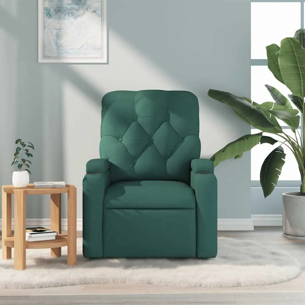 Poltrona de massagens reclinável tecido verde-escuro