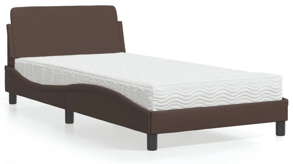 vidaXL Cama com colchão Dover 100x200 cm couro artificial castanho