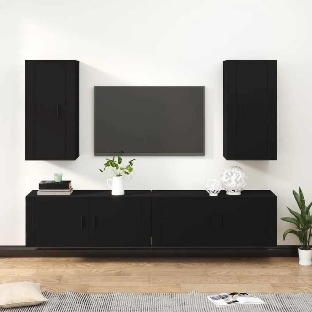 vidaXL Conjunto móveis de TV 4 pcs madeira processada preto
