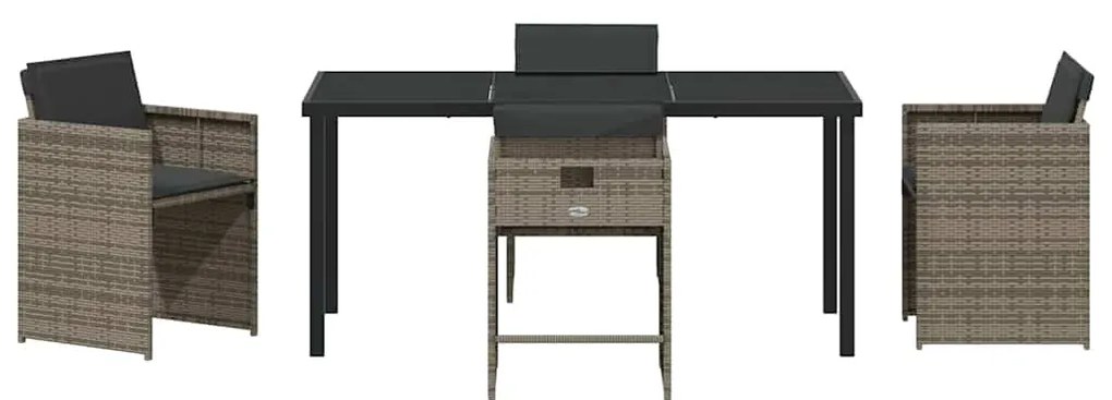 Conjunto de Jantar de Jardim de 5 Peças com Almofadas Cinza Rattan Pol