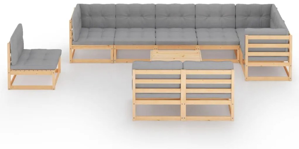 10 pcs conjunto lounge de jardim c/ almofadões pinho maciço