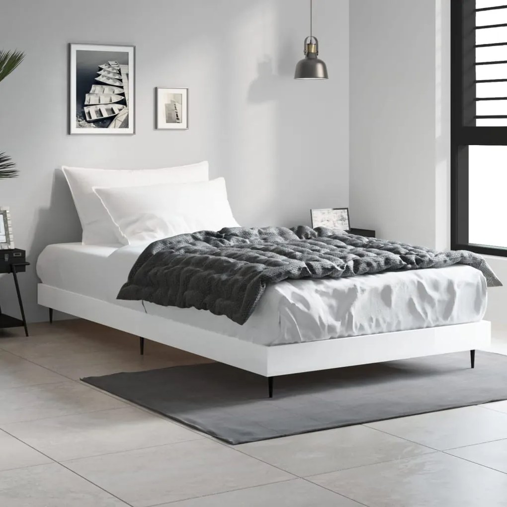 vidaXL Estrutura cama 90x200 cm derivados de madeira branco brilhante