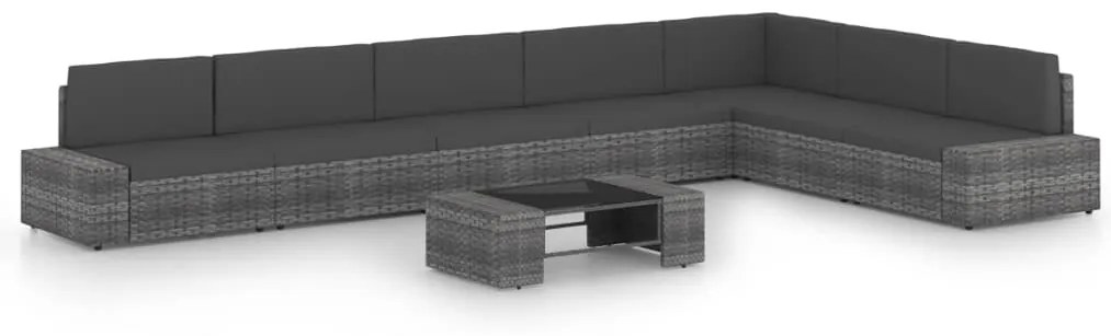 8 pcs conjunto lounge de jardim c/ almofadões vime PE cinzento