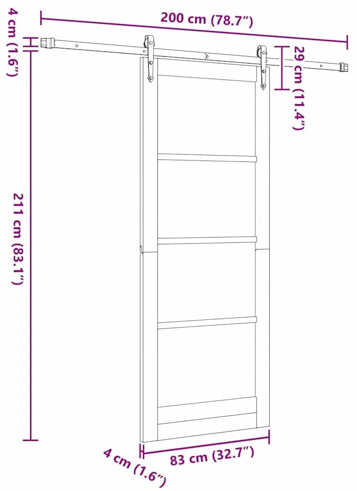 Porta Deslizante vidaXL com Conjunto de Ferragens Branca 83x211 cm Mad