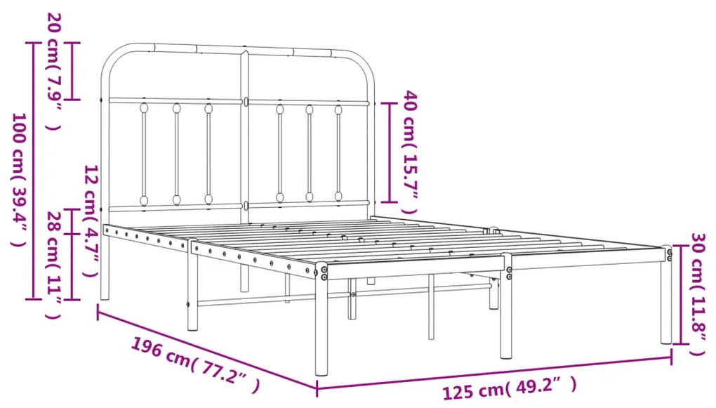Estrutura de cama com cabeceira 120x190 cm metal preto