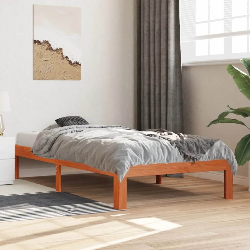 Cama sem colchão 75x190 cm madeira de pinho maciça castanho-mel