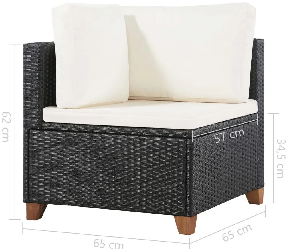 4 pcs conjunto lounge de jardim c/ almofadões vime PE preto