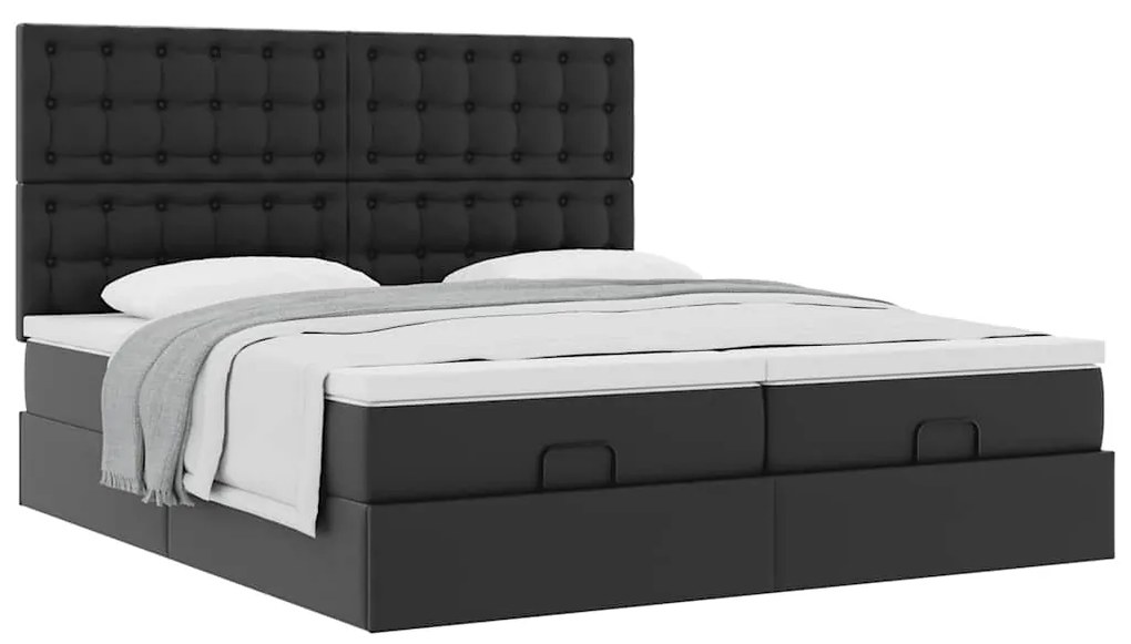 Estrutura de cama otomana com colchões pele artificial preta