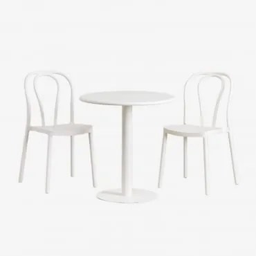 Conjunto De Mesa Redonda Ø70 Cm E 2 Cadeiras De Jardim Mizzi Branco Glacial - Sklum