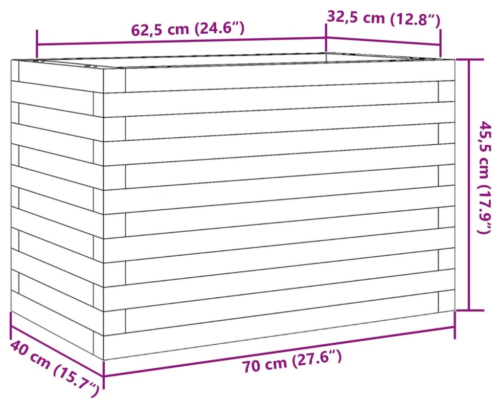 Vaso/floreira de jardim 70x40x45,5 cm pinho maciço branco
