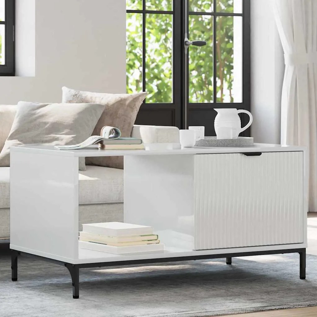 vidaXL Mesa de centro Branco brilhante 90 x 49 x 46 cm