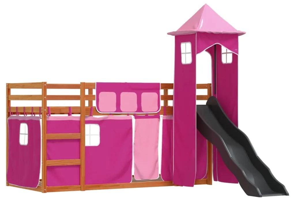 Beliche com escorrega e cortinas 90x190 cm rosa