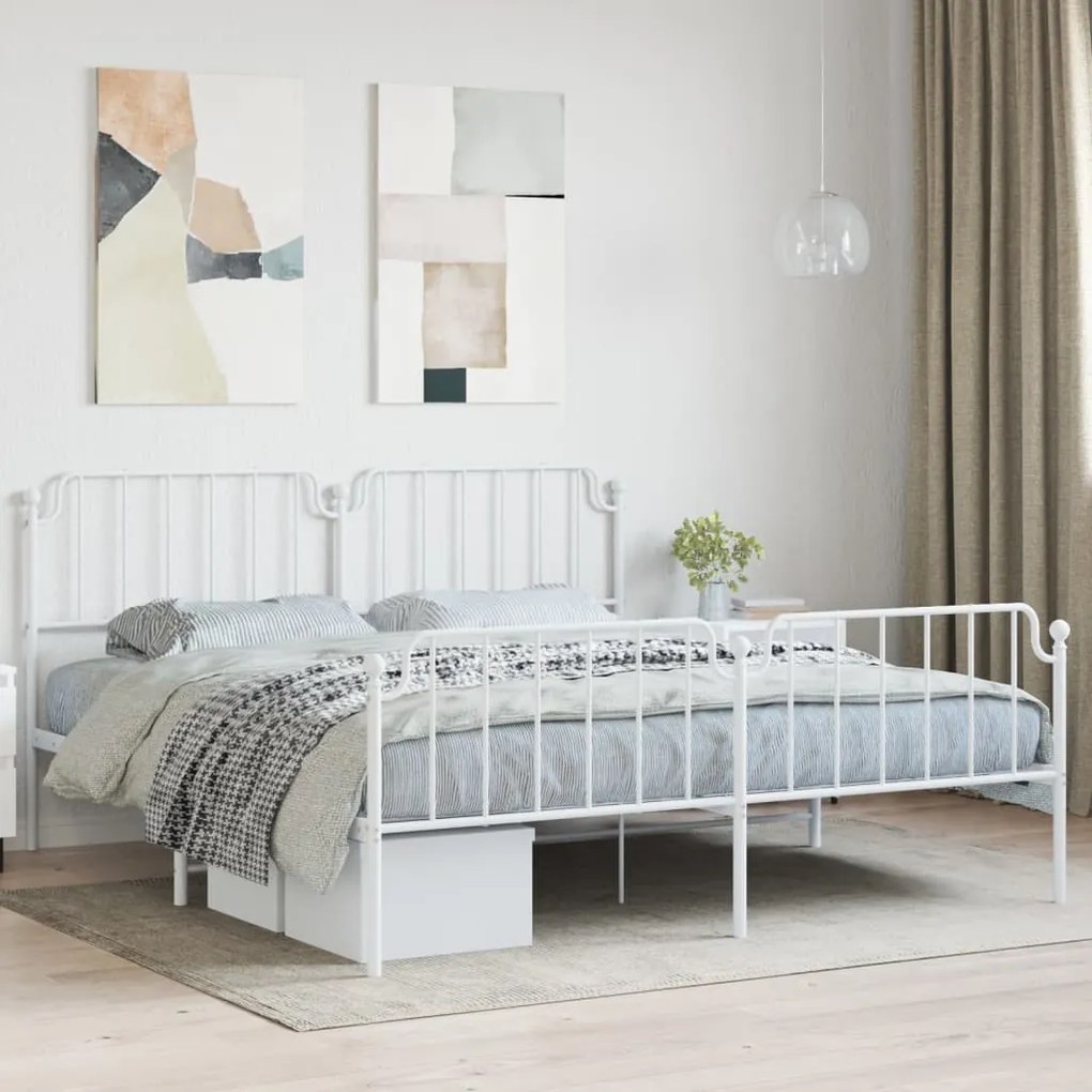 vidaXL Estrutura de cama com cabeceira e pés 180x200 cm metal branco