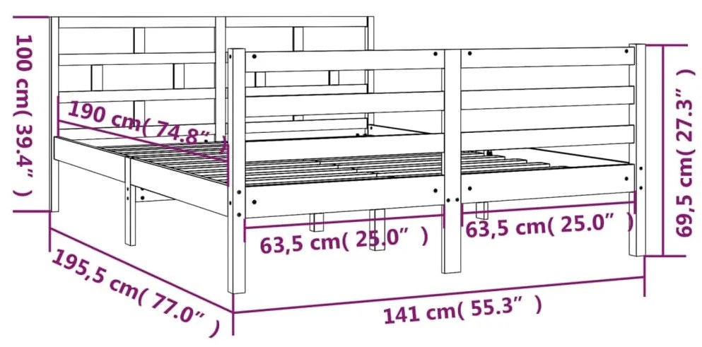 Estrutura de cama casal 135x190 cm madeira maciça branco