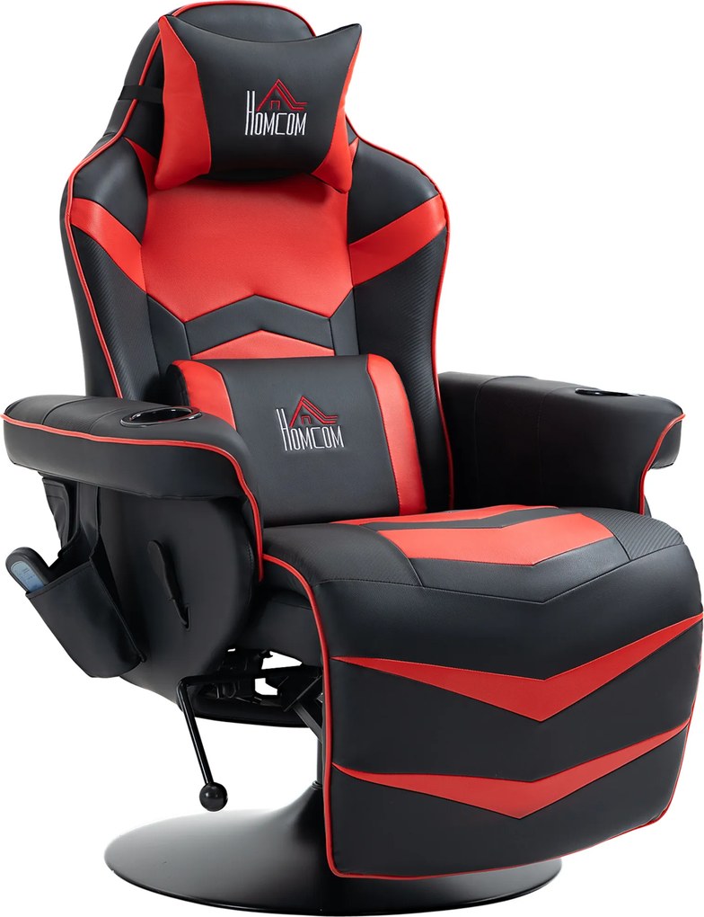 HOMCOM Cadeira gamer, função de massagem, encosto reclinável, apoio para os pés, até 120 kg, estrutura de aço, couro sintético, vermelho | Aosom Portugal