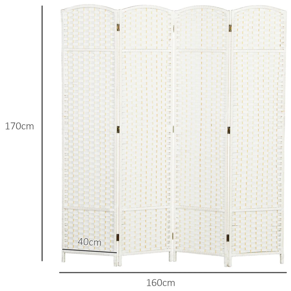 Biombo de 4 Painéis Separador de Ambientes Dobrável 160x170 cm para Sala de Estar Dormitório Escritório Branco