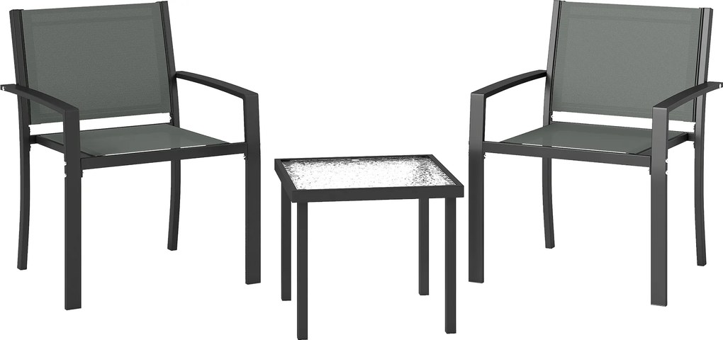 Outsunny Conjunto de Mesa e Cadeiras com 3 peças Conjunto de Jardim 2 Cadeiras de Textilene e Mesa de Vidro Cinza Claro | Aosom Portugal