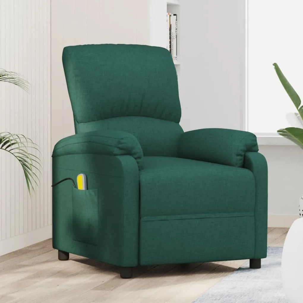 vidaXL Poltrona de massagens tecido verde-escuro