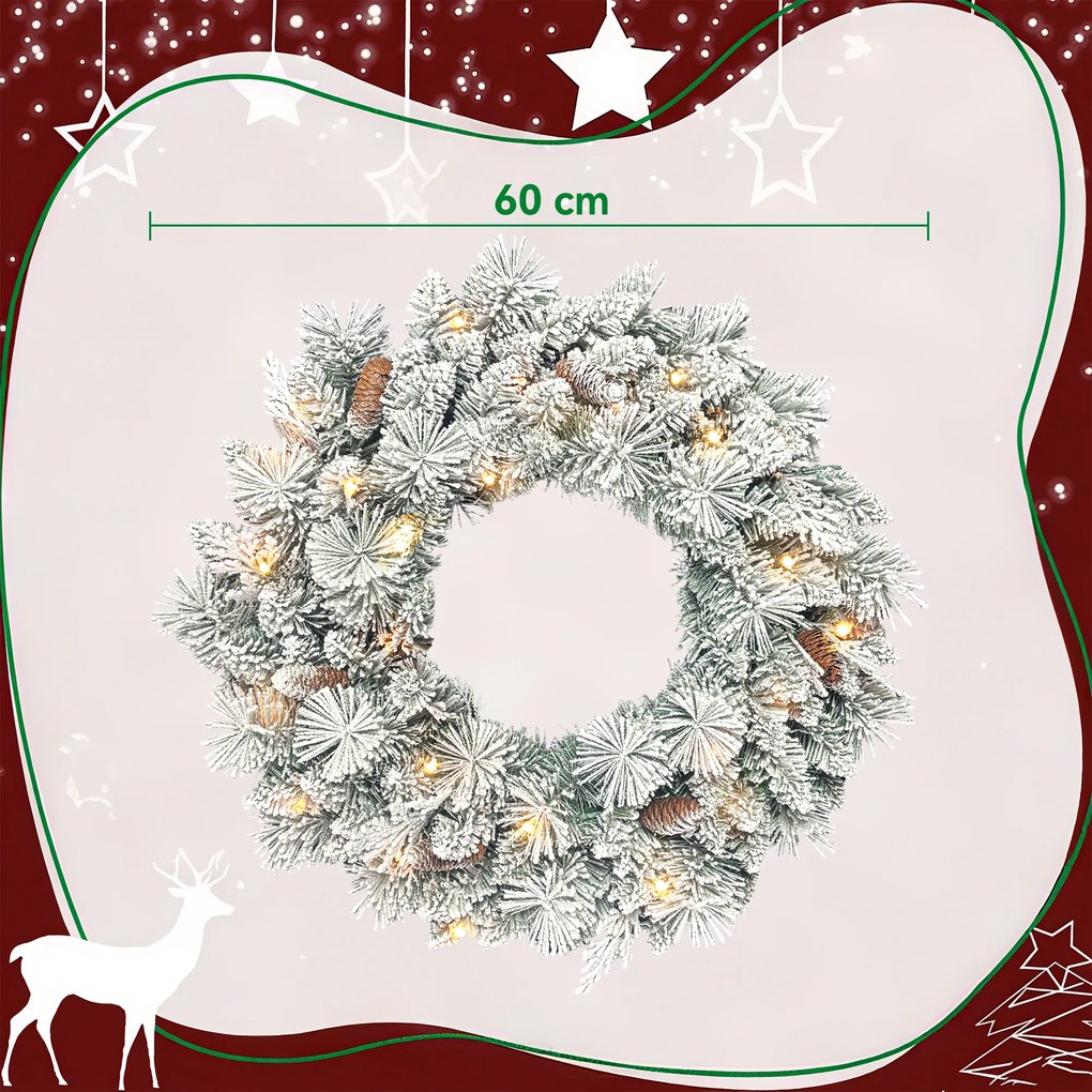 Grinalda de Natal Luminosa, 60 x 60 x 8 cm, 35 LED Branco Quente, Verde