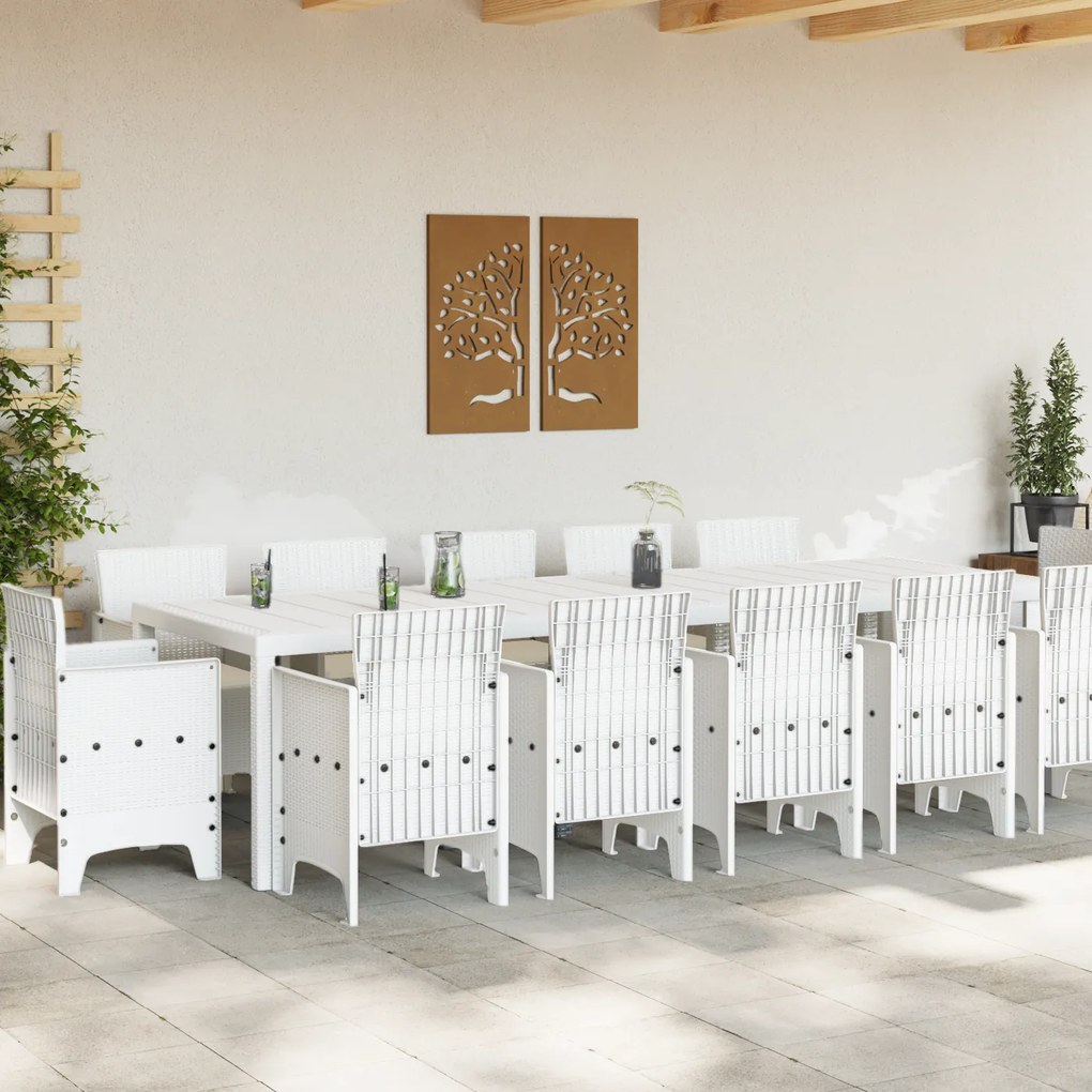 Conjunto de Jantar de Jardim com Almofadas em Branco Vime PE, Mesa de