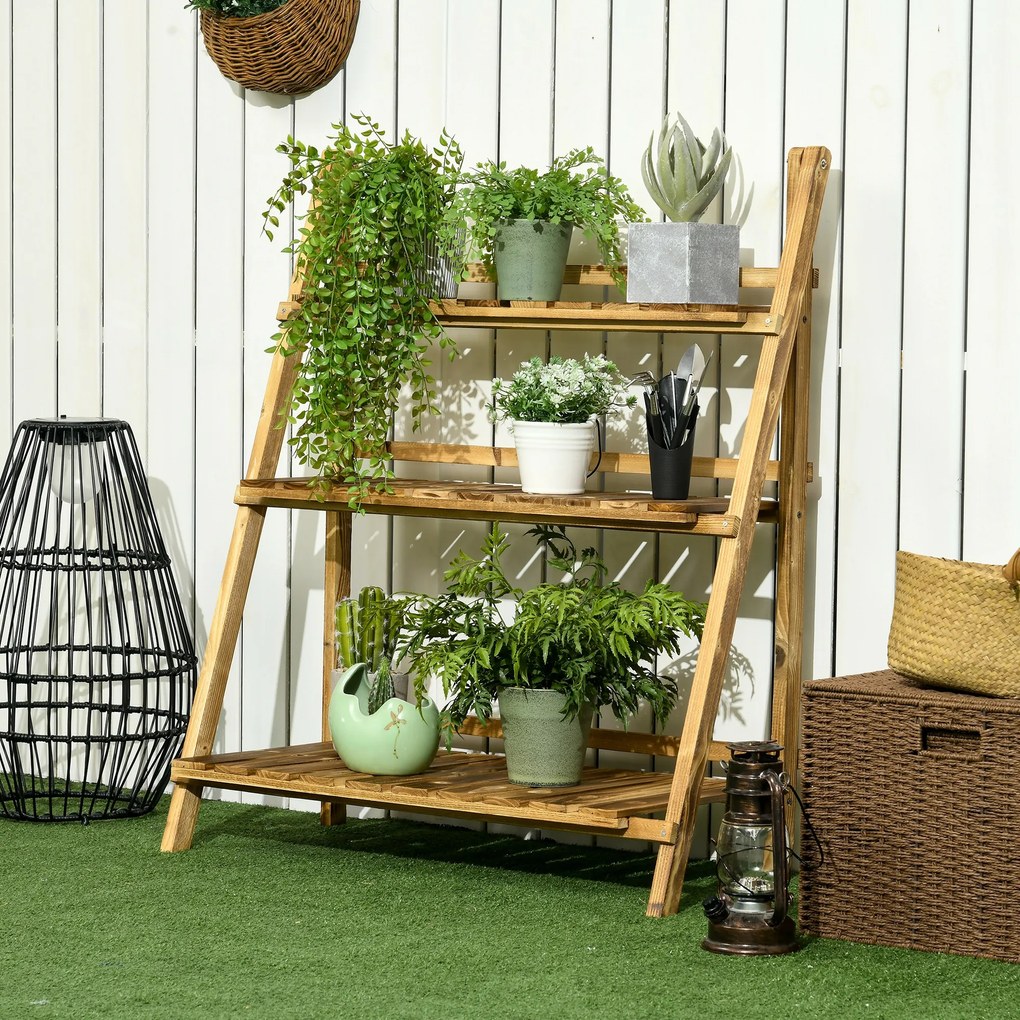 Suporte para Plantas de Madeira com 3 Níveis Dobrável Suporte para Vasos de Plantas para Interior e Exterior 80x37x93 cm Madeira