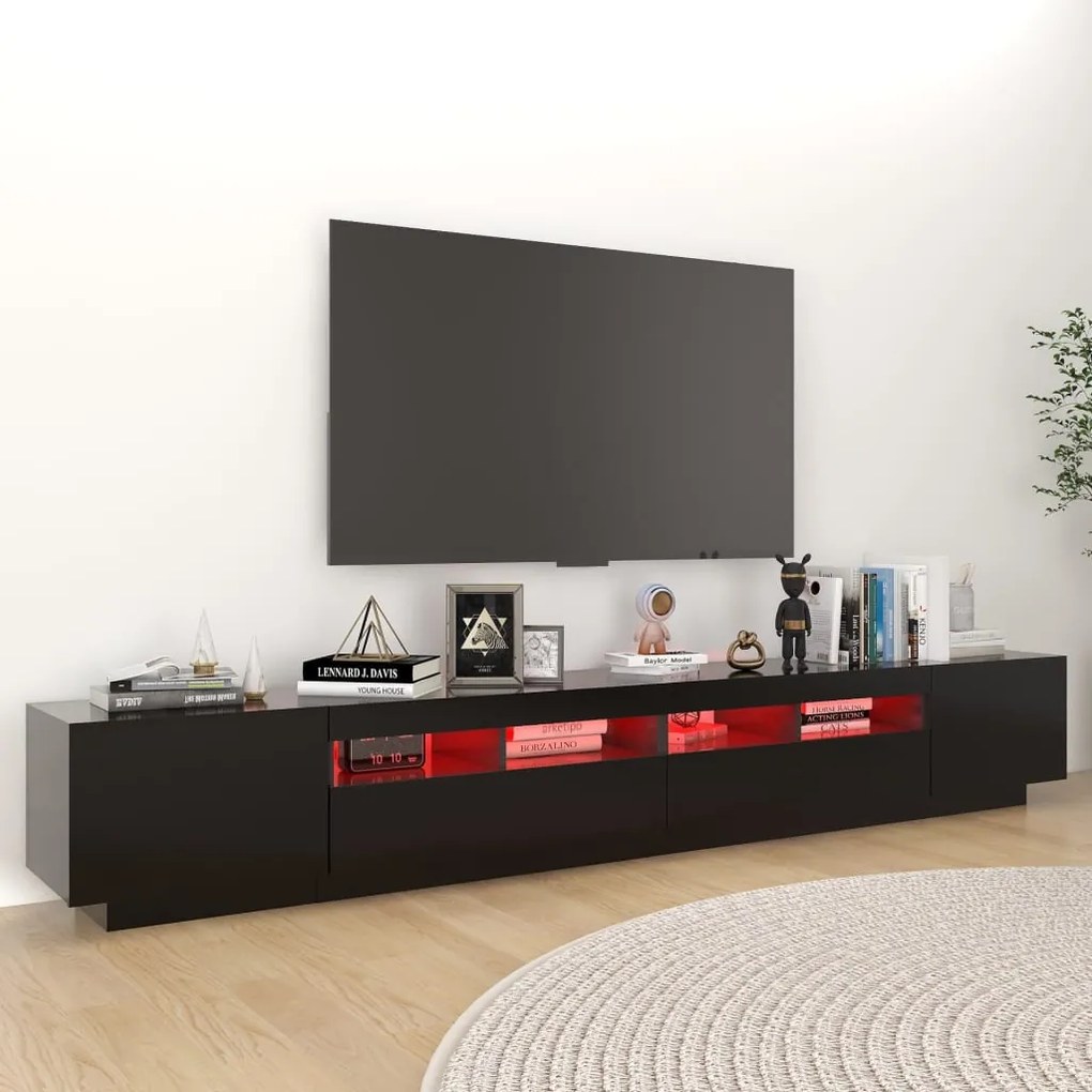 Móvel de TV com luzes LED 260x35x40 cm preto