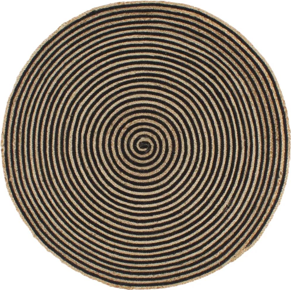 Tapete artesanal em juta com design em espiral preto 120 cm