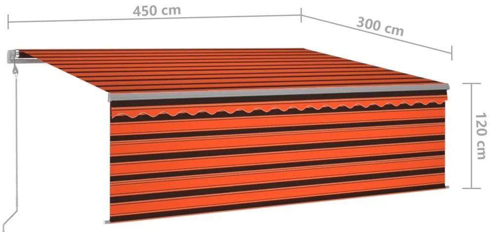 Toldo autom. LED e sensor de vento 4,5x3 m laranja e castanho