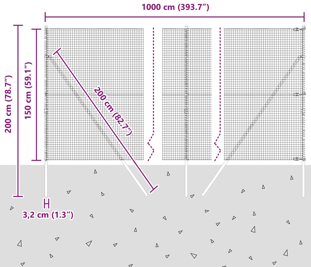 Conjunto de Postes de Cerca Conjunto de 2 Cinza Metal 10 x 1,5 m