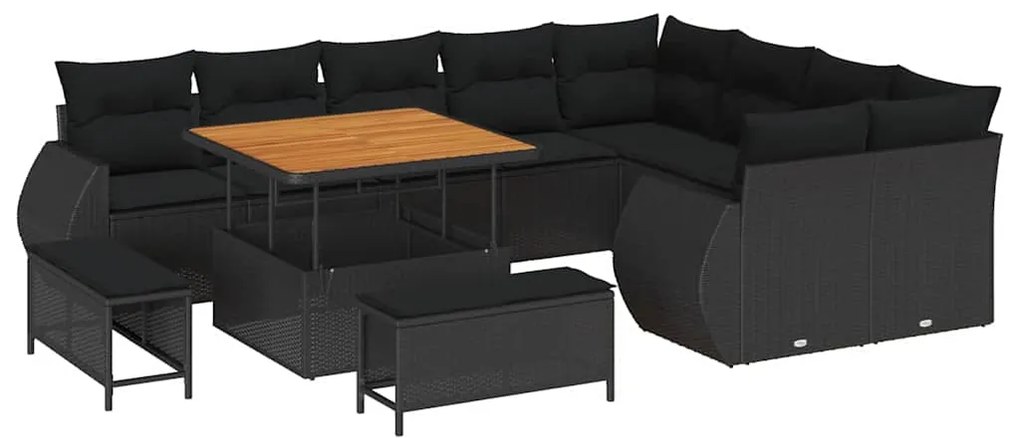 Conjunto de Sofá de Jardim com 12 Peças e Almofadas de Rattan Poliéste
