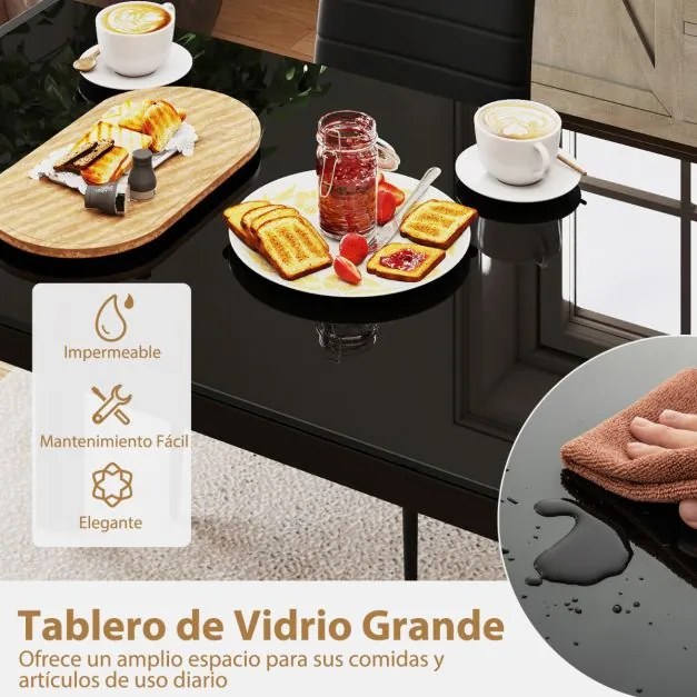 Mesa de jantar em vidro retangular 120 x 70 x 75 cm para 4 pessoas Mesa de cozinha com estrutura metálica Preto