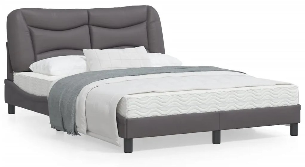 vidaXL Estrutura de cama c/ luzes LED 140x200cm couro artificial cinza