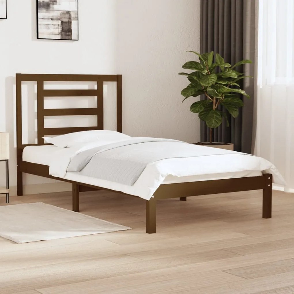 vidaXL Estrutura de cama 100x200 cm pinho maciço castanho mel