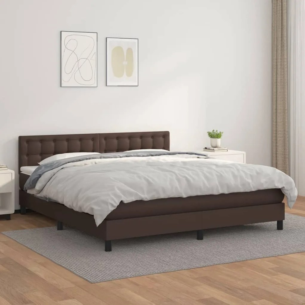 vidaXL Cama com molas/colchão 160x200 cm couro artificial castanho