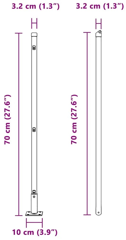 Postes de Cerca com Bases - 52 peças, Ø32mm, 70cm em Aço Galvanizado