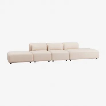 Sofá Modular De 3 Peças Com Chaise Longue Direita E Pufe Fogler Chenille Creme Bege - Sklum