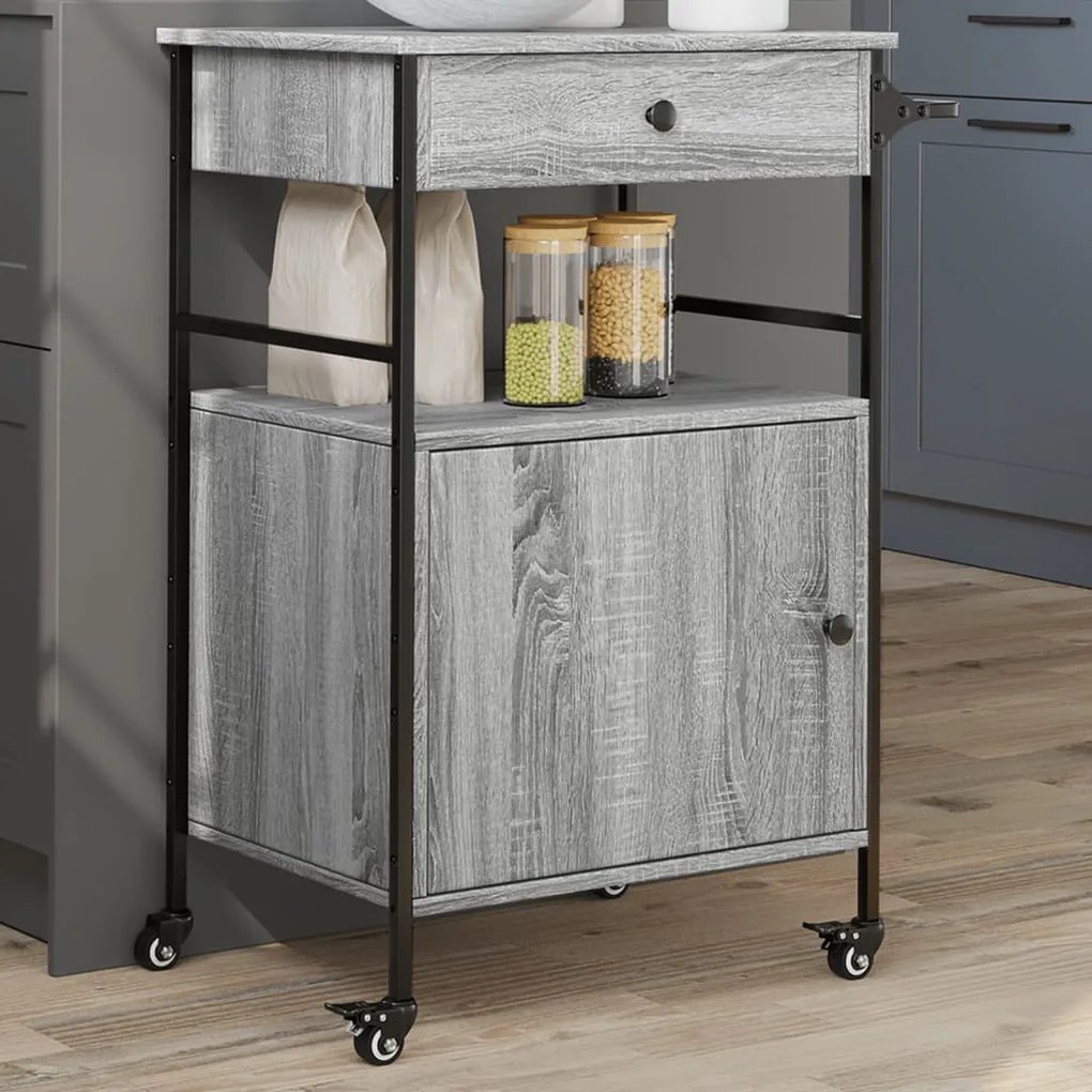 vidaXL Carrinho de cozinha 56x43x89,5cm derivados madeira cinza sonoma